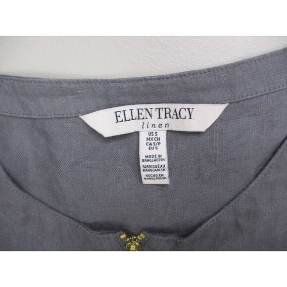 Ellen Tracy Linen Tunic Top Women Small Roll Tab Gold Zipper Tassel Trim Popover - Picture 13 of 16